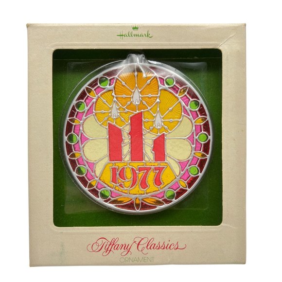 Hallmark Other - Hallmark TIFFANY CLASSICS Ornament Red Candles Faux Stained Glass 1977 NEW